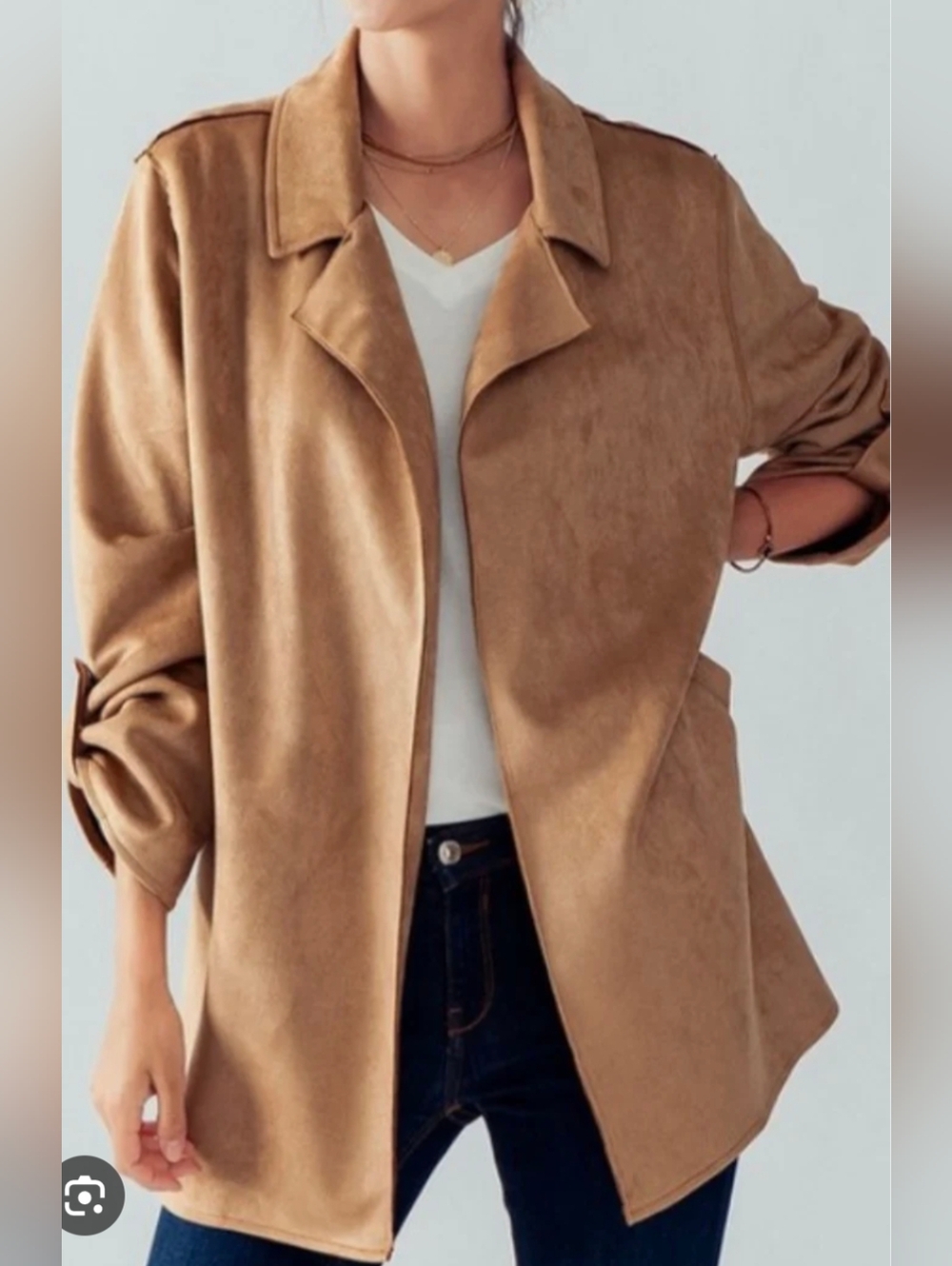 Love Tree Tan Faux Suede Open Front Cardigan Jacket